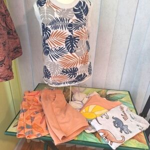 Kids' Summer Outfit Set - Dinosaur, Leaf, and Surfboard Prints
